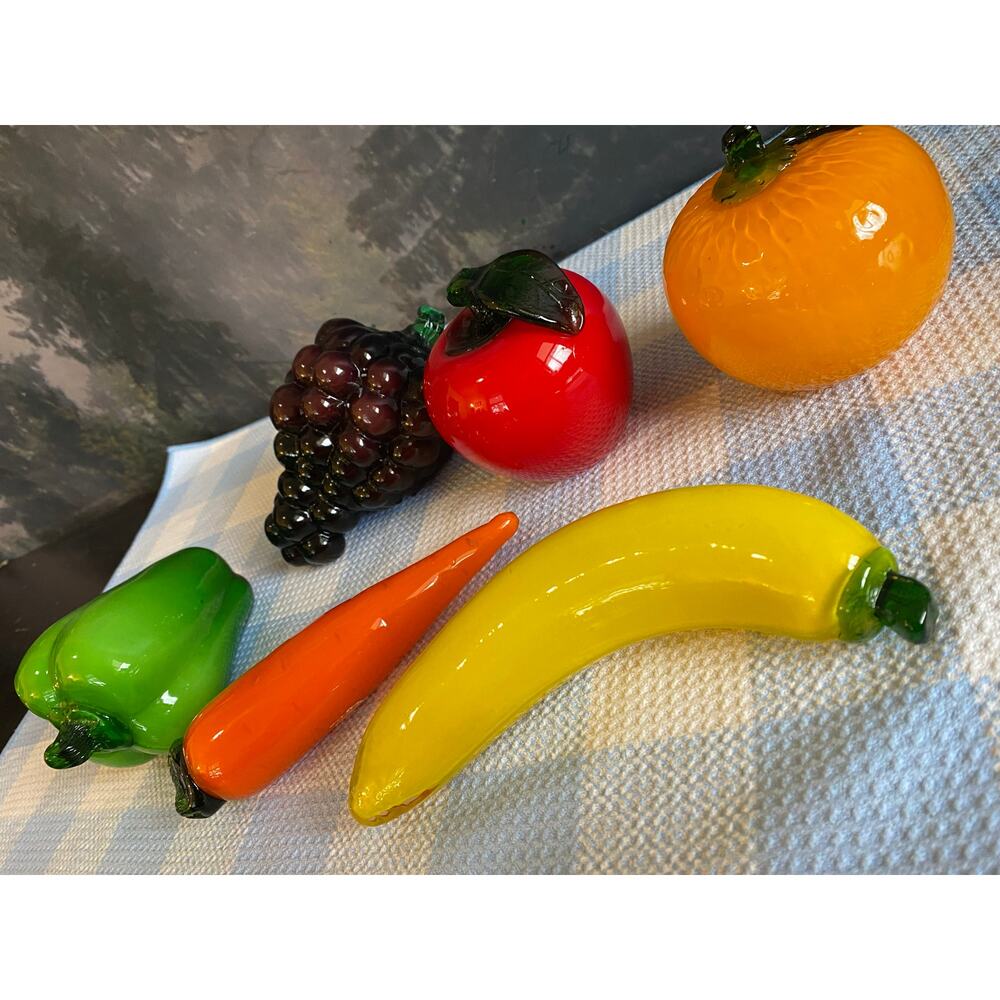 Vintage Hand-Blown Glass Fruit & Vegetable Set 6 Pieces - Murano Style Art Glass - Picture 9 of 9